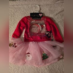 Girls First Red Santa Baby Sweatshirt with Light Pink Tulle Tutu And HeadbandSet